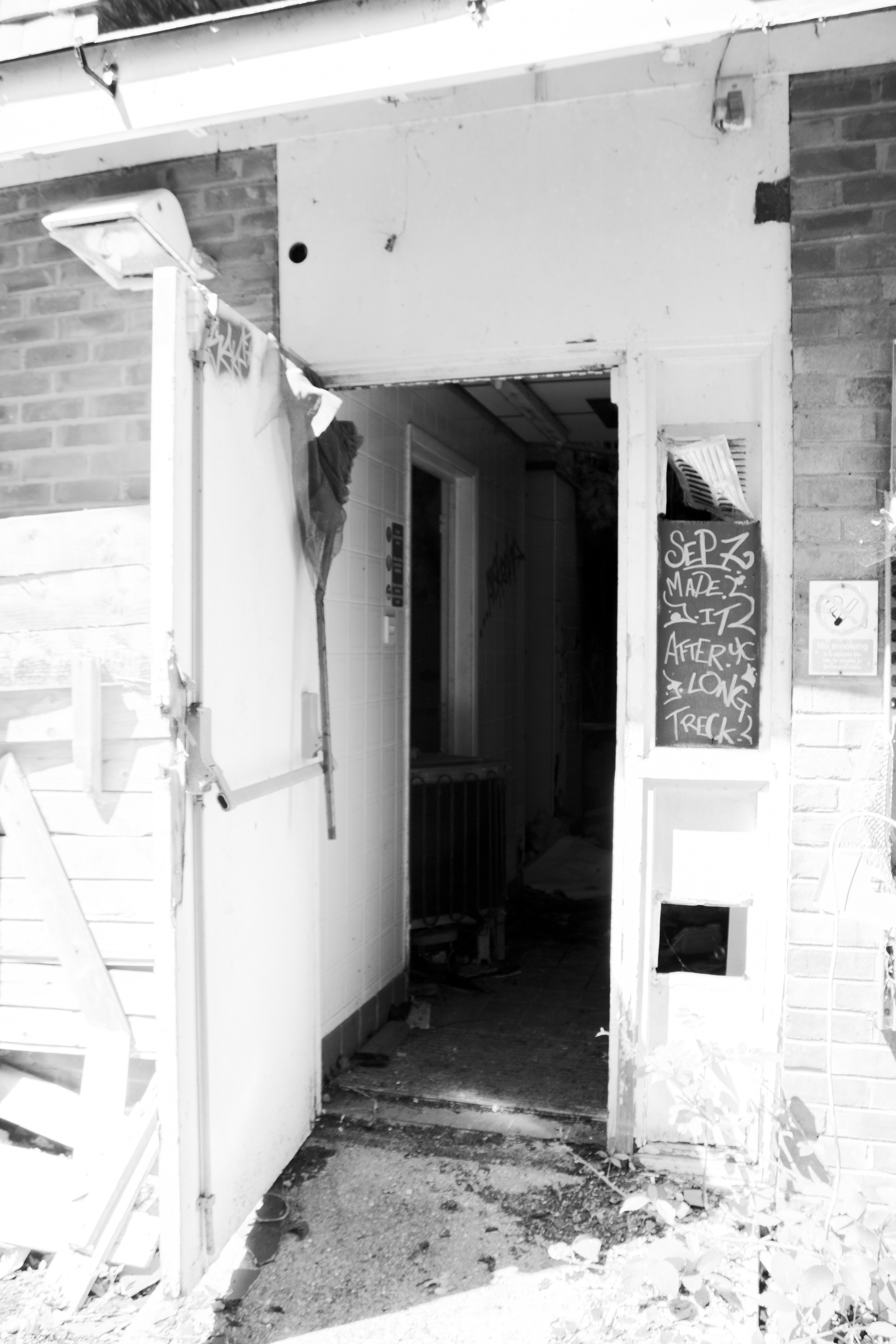 Interior corridor showing stripped-out walls