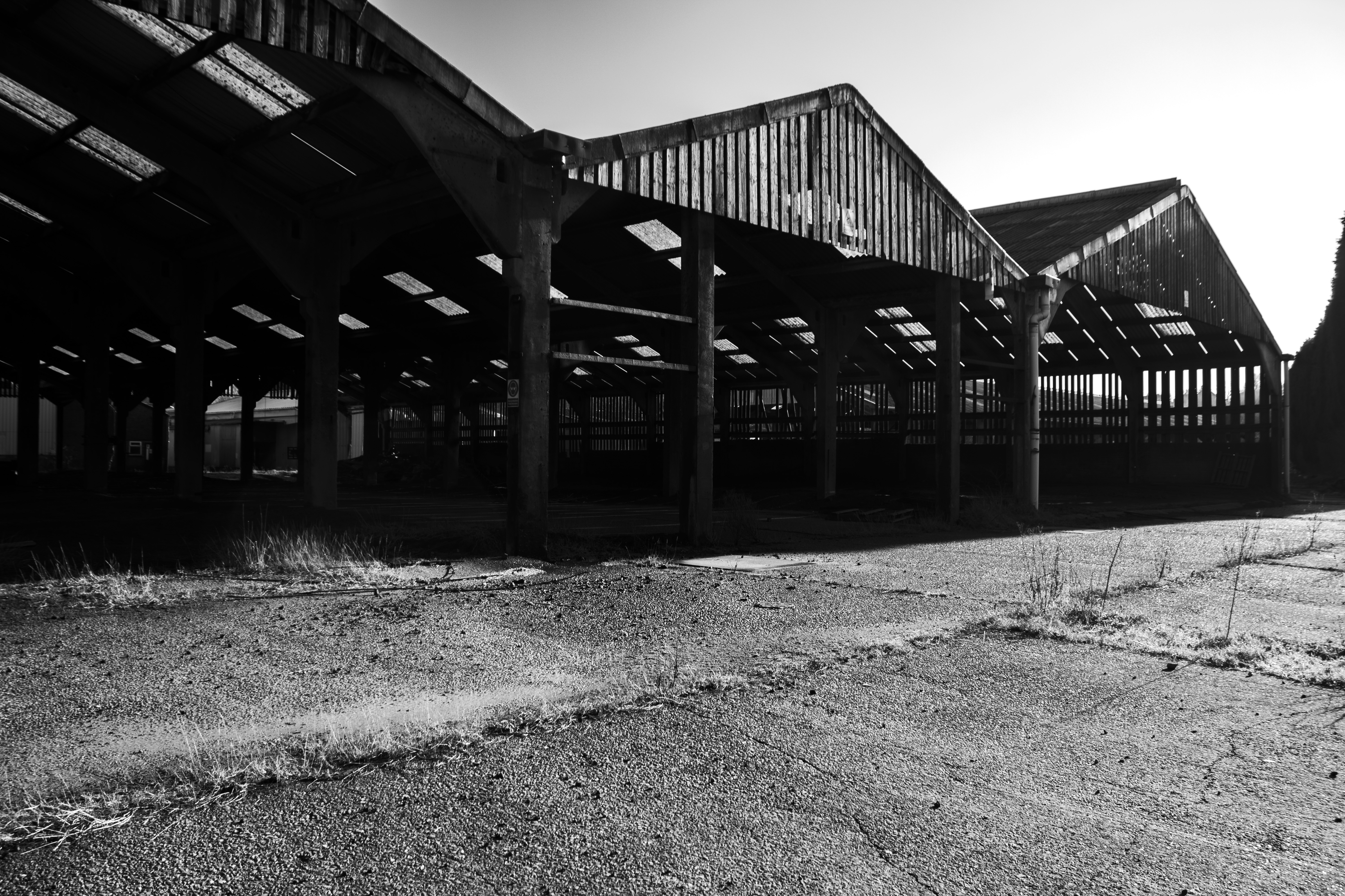 Collapsed roof over an old drying yard
