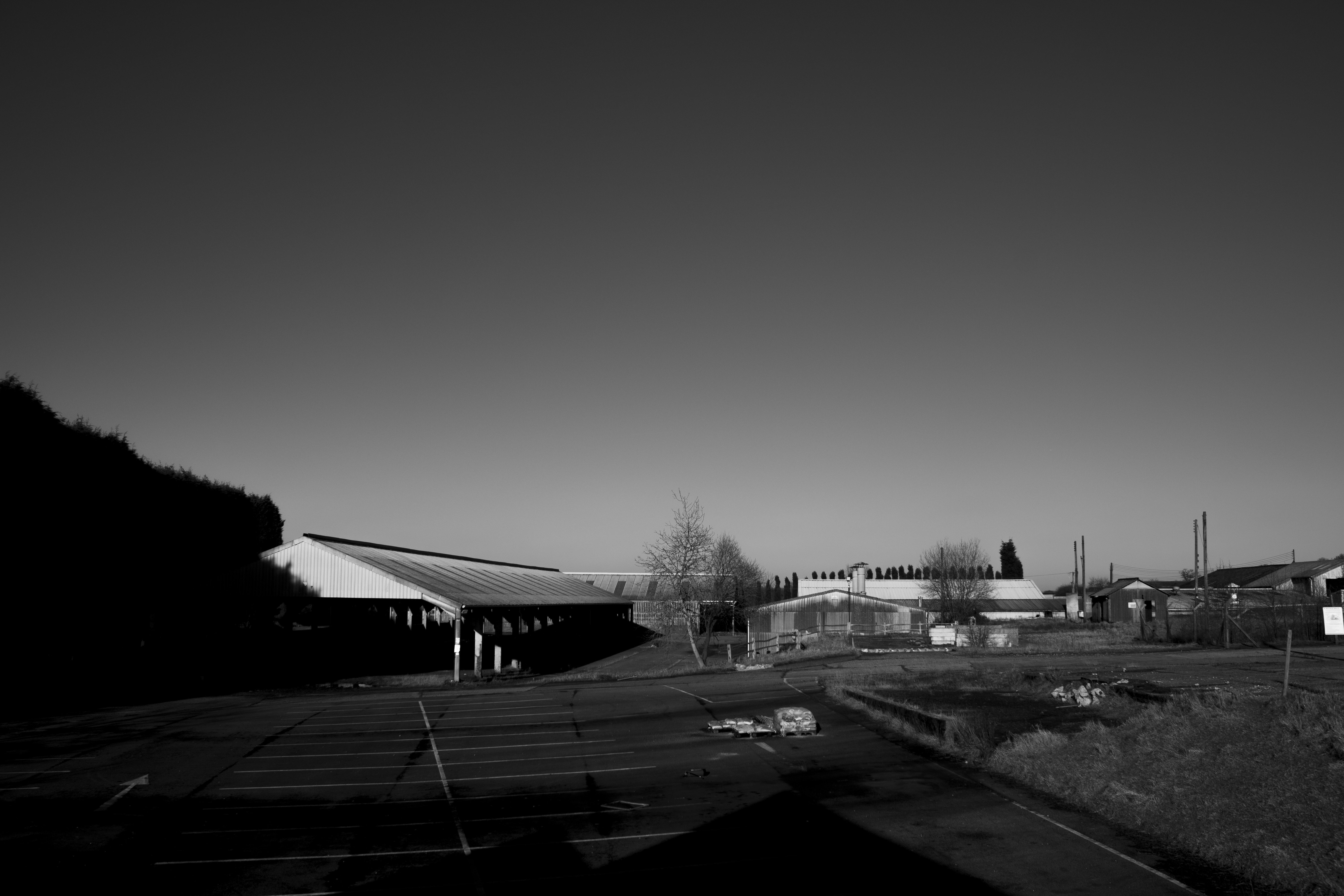 Wide shot of the abandoned brickworks complex